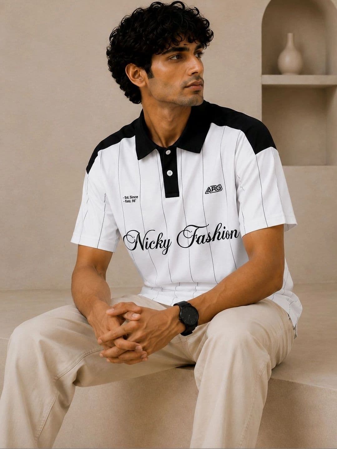 NB Nicky Boy Men 2 Striped Polo Collar T-shirt thumbnail 5