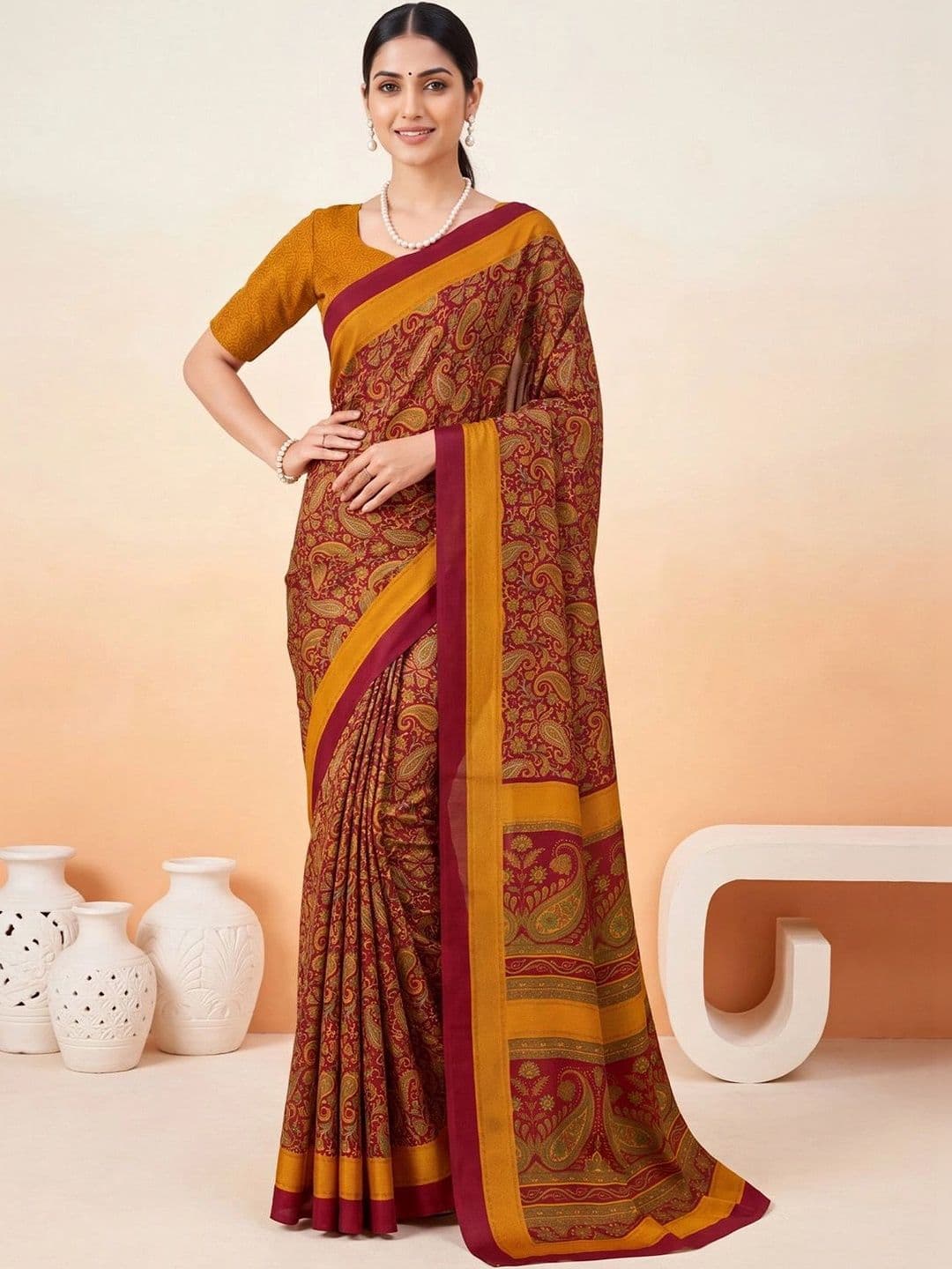 Anouk Paisley Poly Crepe Designer Saree thumbnail 4