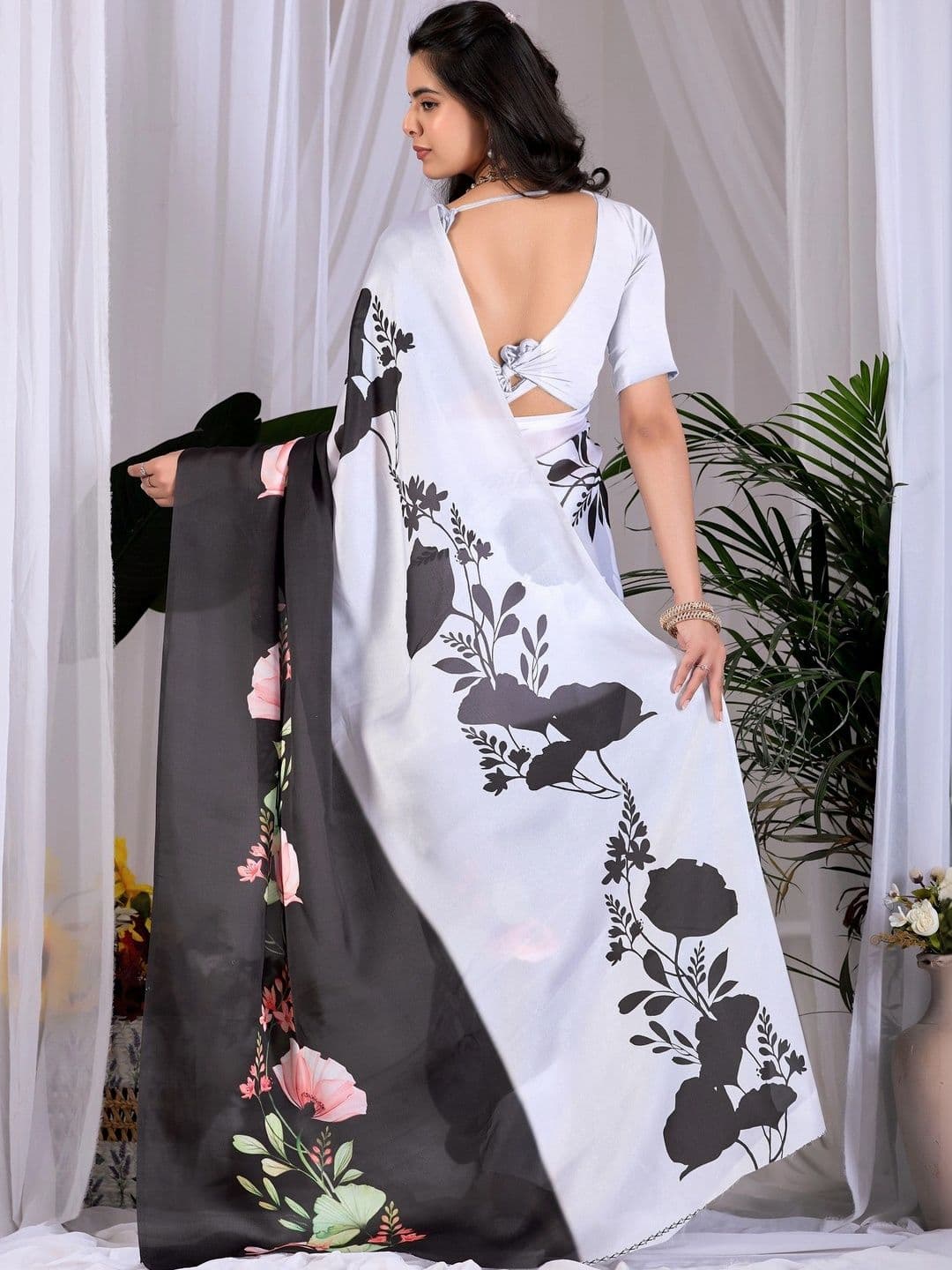 LeeliPeeri Designer Floral Satin Designer Saree thumbnail 3