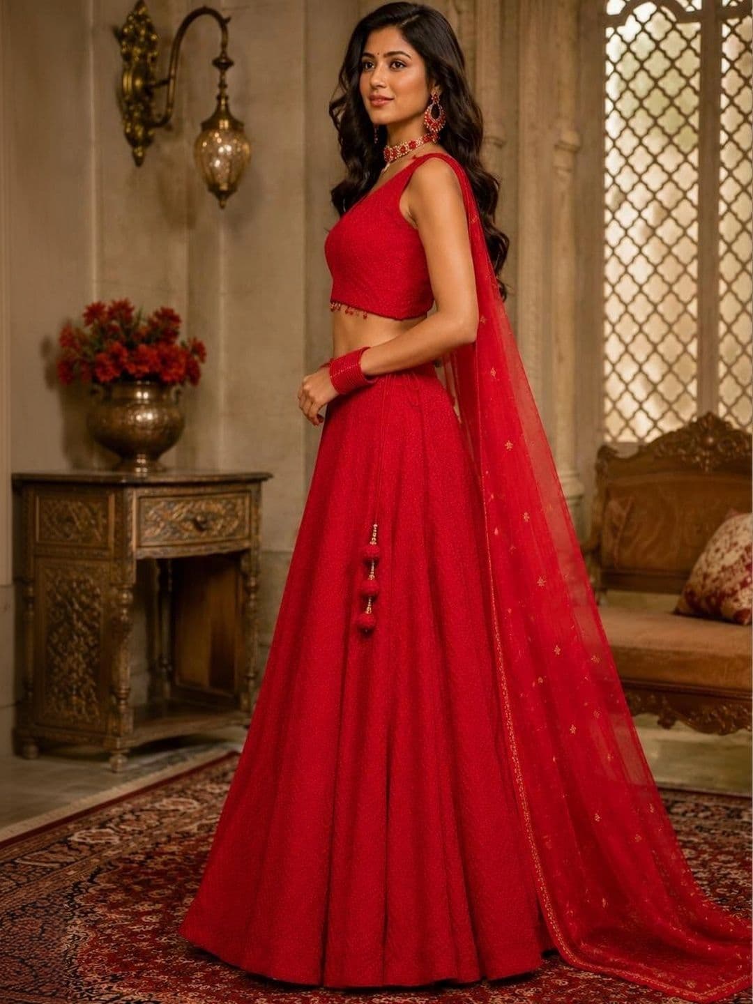 Indi Kal Embroidered Thread Work Ready to Wear Lehenga & Blouse With Dupatta thumbnail 5