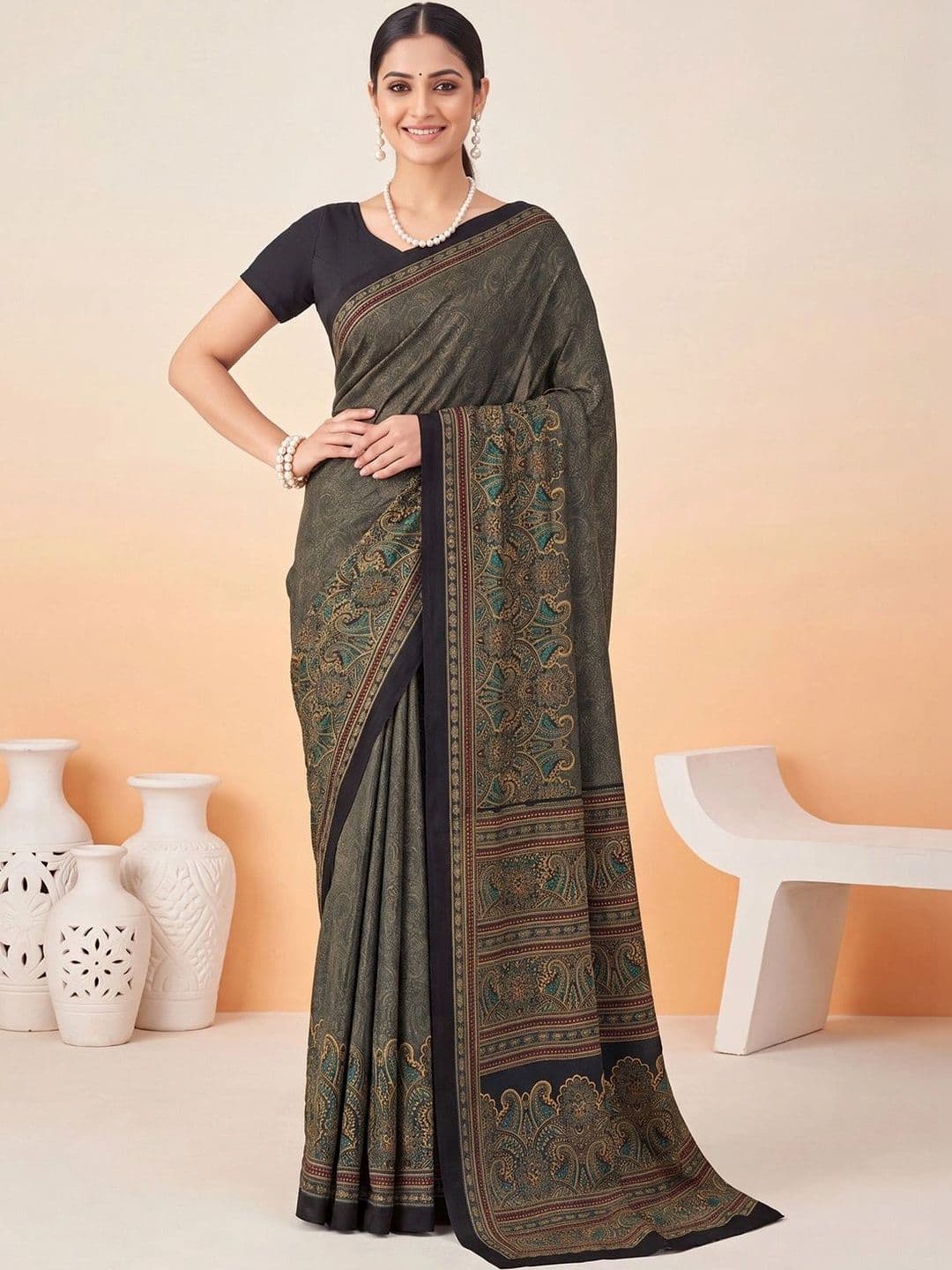 Anouk Paisley Poly Crepe Designer Saree thumbnail 6