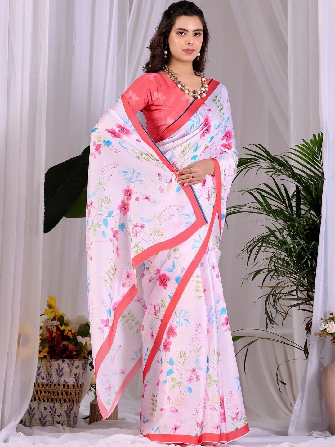 LeeliPeeri Designer Floral Satin Designer Saree thumbnail 6
