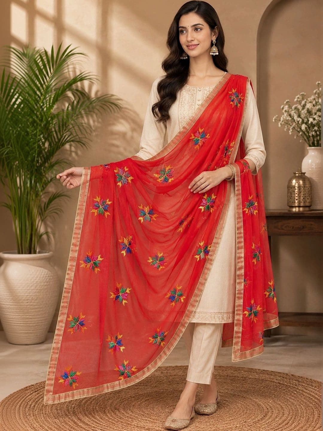 STUTI FASHION Embroidered Dupatta with Thread Work - view 1
