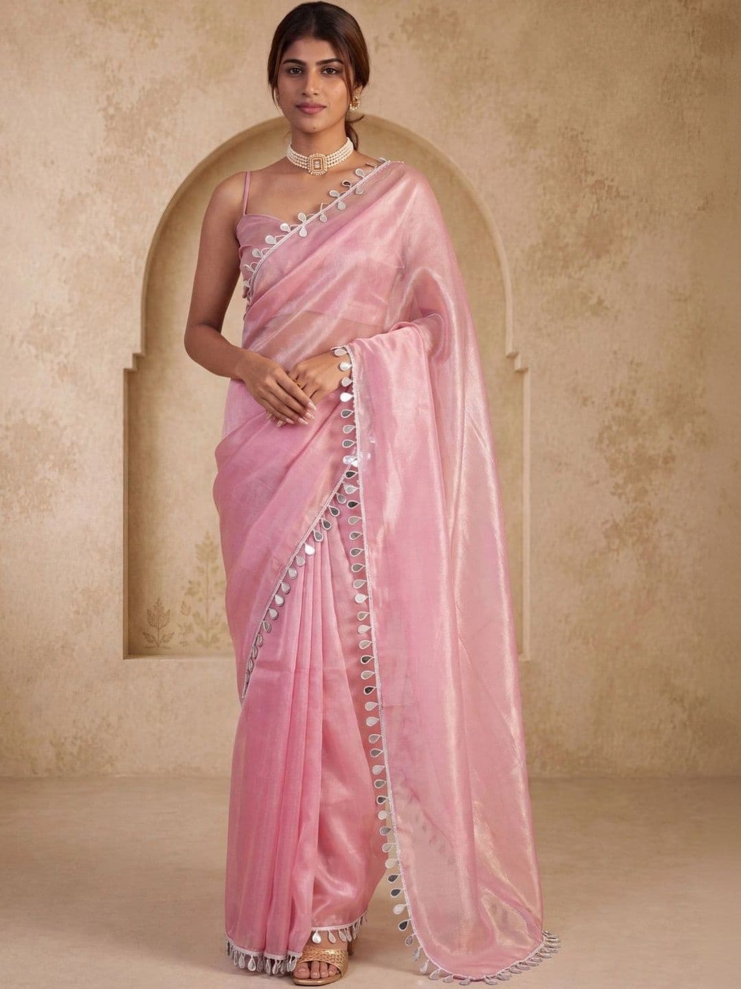 Anouk Mirror Work Satin Designer Saree - view 1