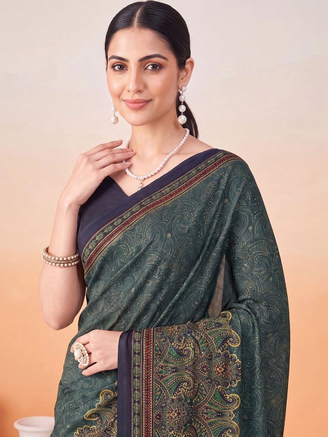 Anouk Ethnic Motifs Poly Crepe Designer Saree thumbnail 6