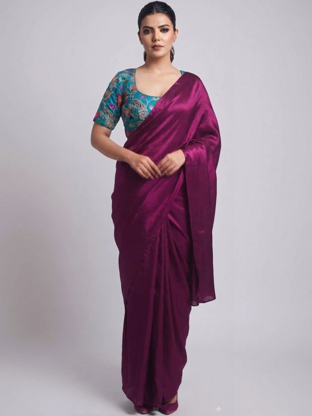 TRUSTED RAJVEER Floral Women  Embroidered Satin Saree thumbnail 4