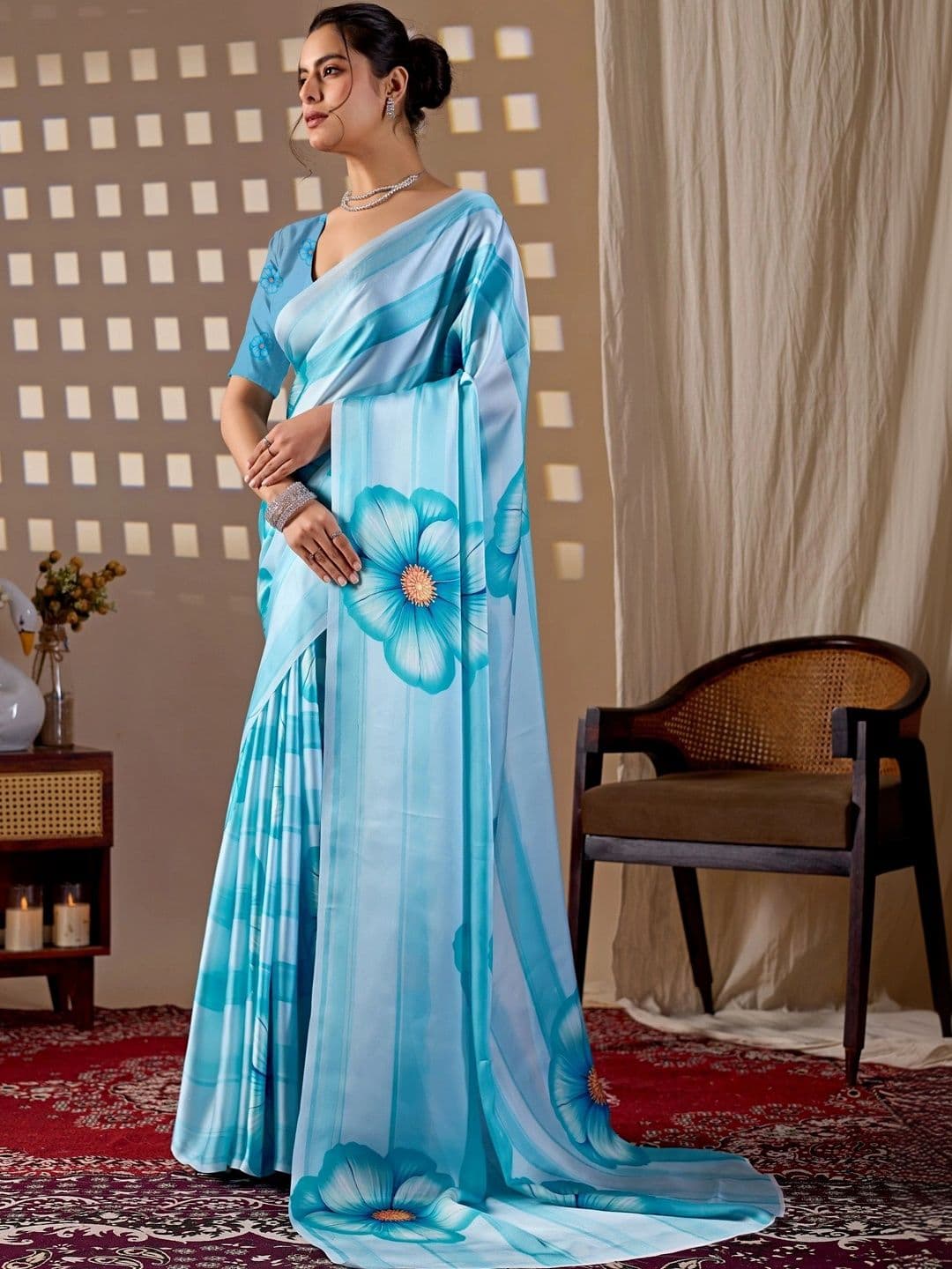 LeeliPeeri Designer Floral Satin Designer Saree thumbnail 4