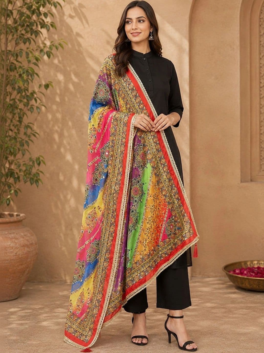 STUTI FASHION Ethnic Motifs Printed Dupatta with Mirror Work - view 1