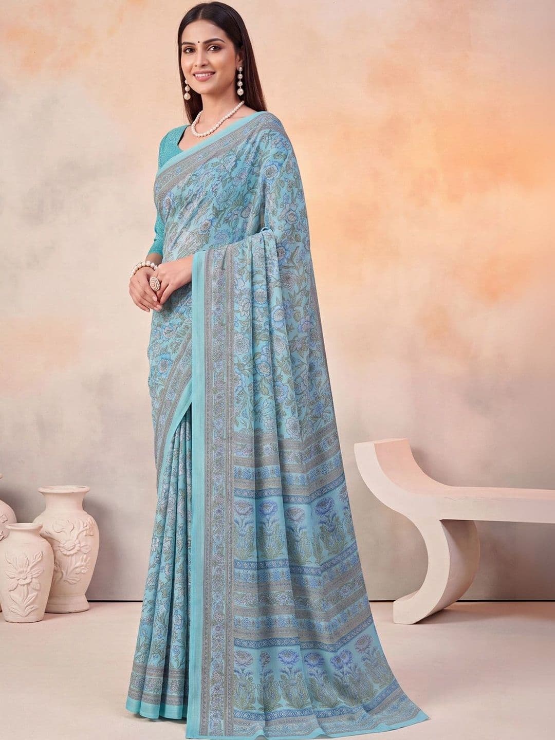 Anouk Floral Poly Crepe Designer Saree thumbnail 7