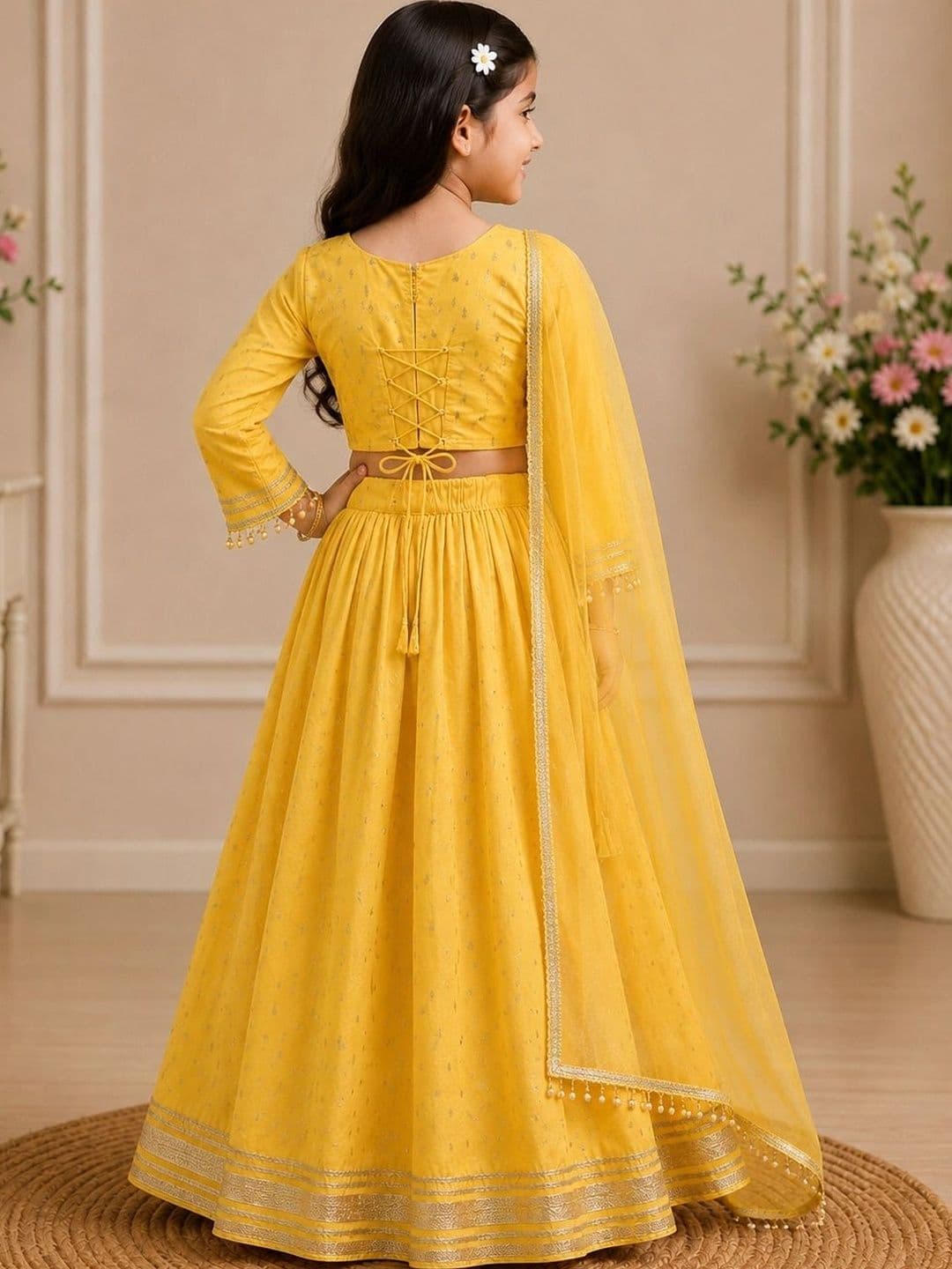 KALINI Girls Embellished Mirror Work Ready to Wear Lehenga & Blouse With Dupatta thumbnail 3