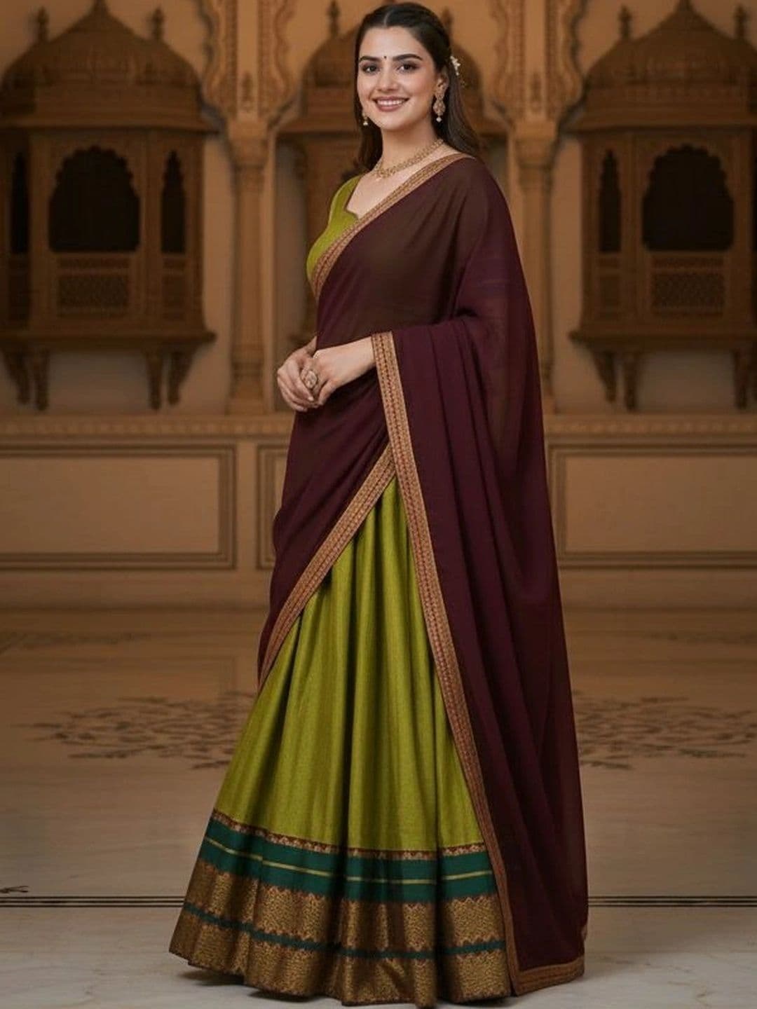 HERE&NOW Unstitched Lehenga & Blouse With Dupatta - view 1