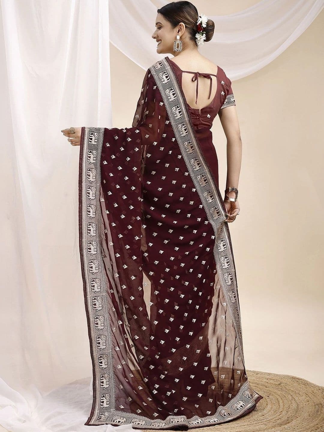 Leelavati Embellished Embroidered Pure Georgette Saree thumbnail 4