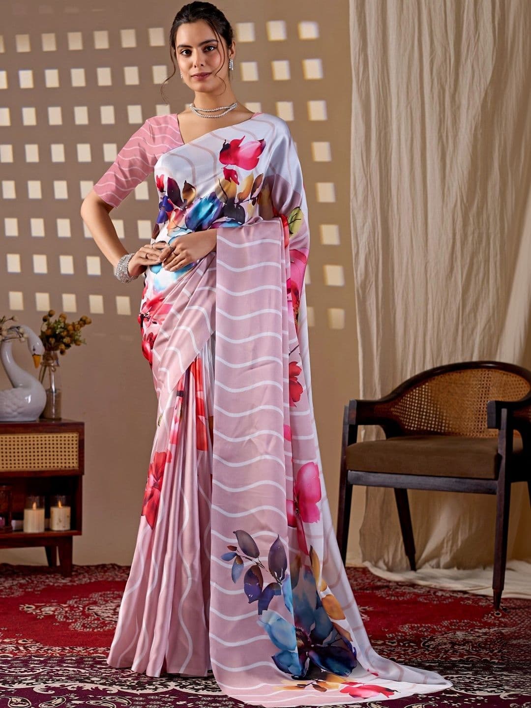 LeeliPeeri Designer Floral Satin Designer Saree - view 1