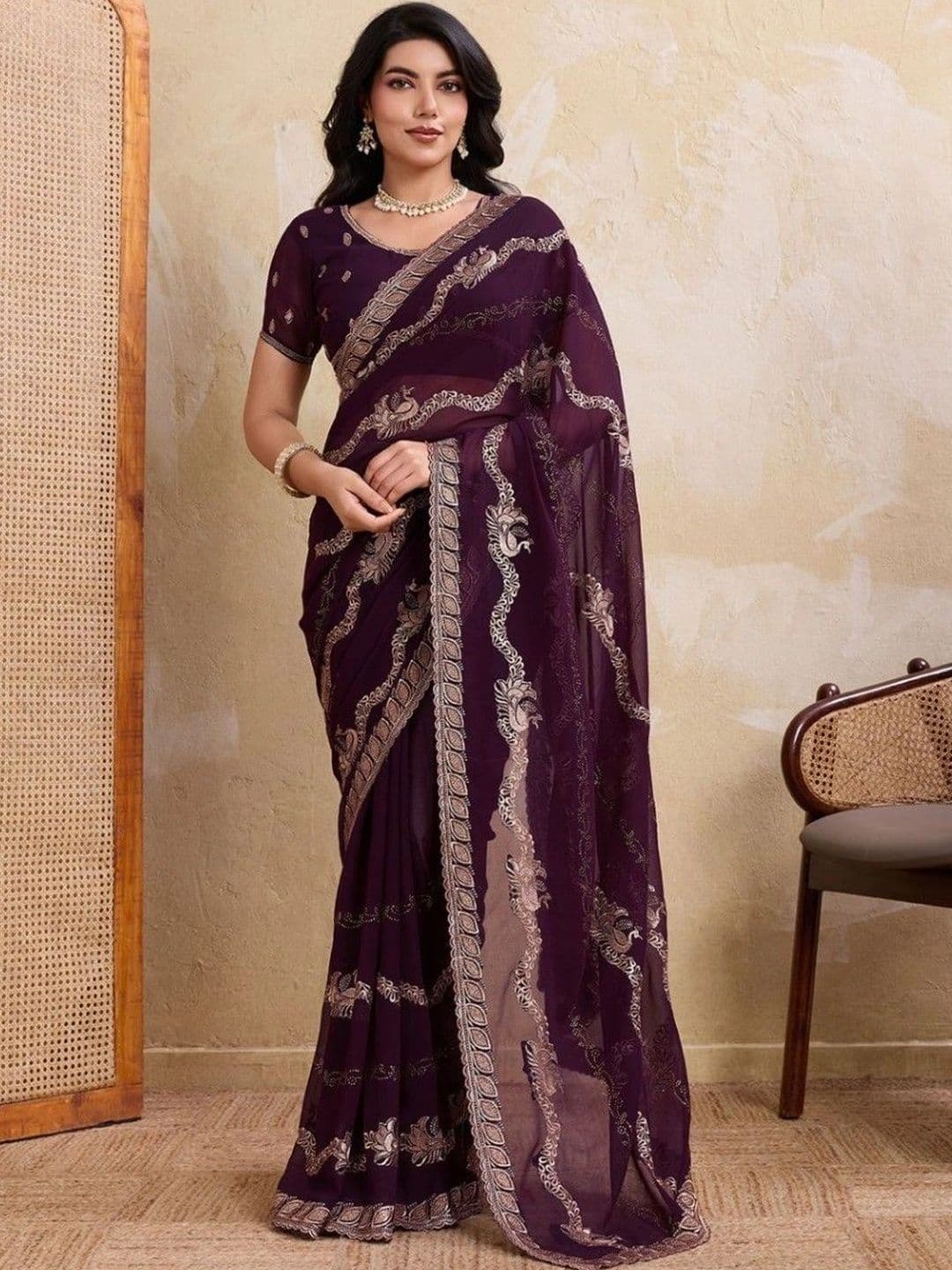 Leelavati Embellished Embroidered Pure Chiffon Saree thumbnail 7