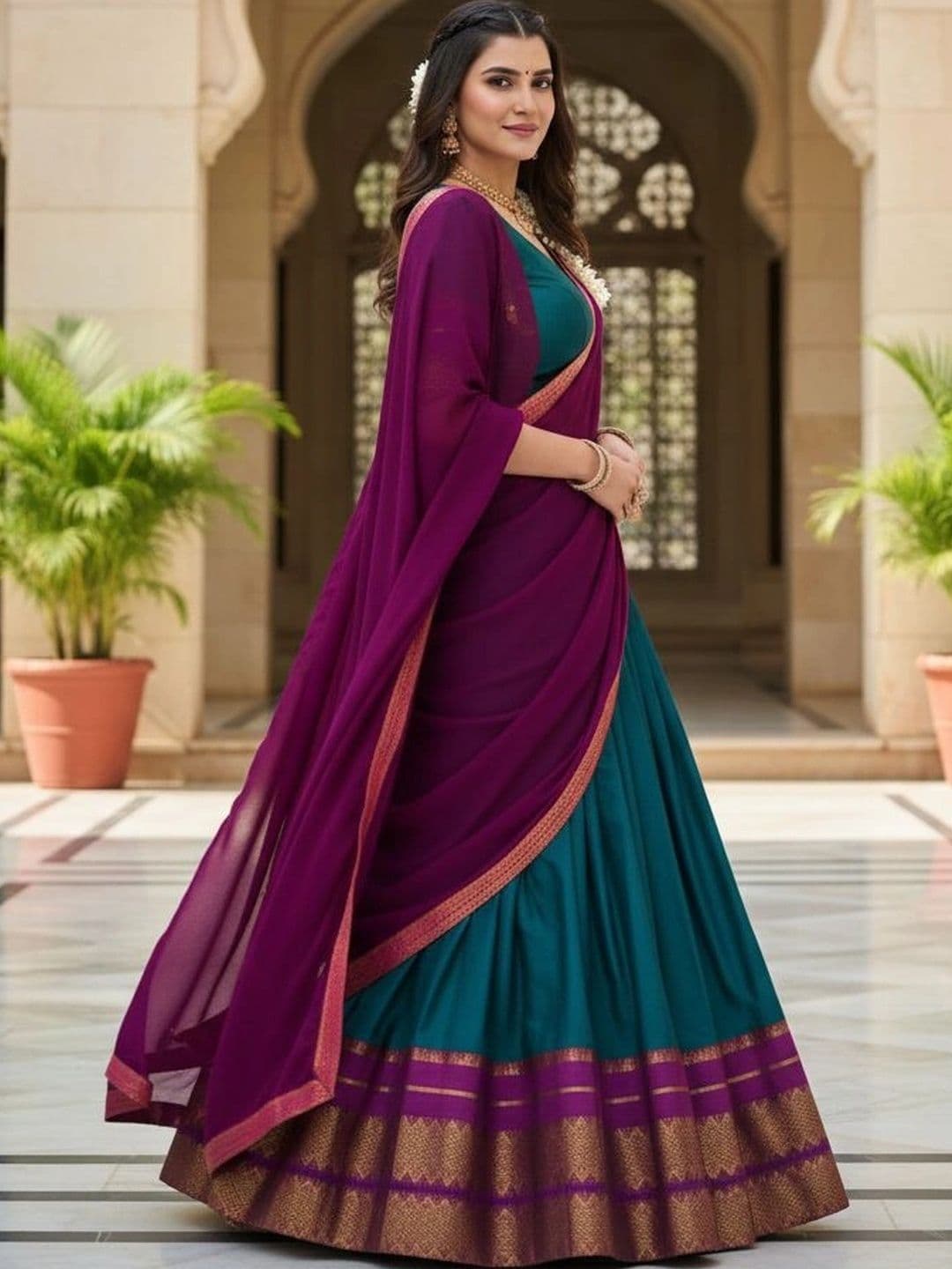 HERE&NOW Unstitched Lehenga & Blouse With Dupatta thumbnail 2