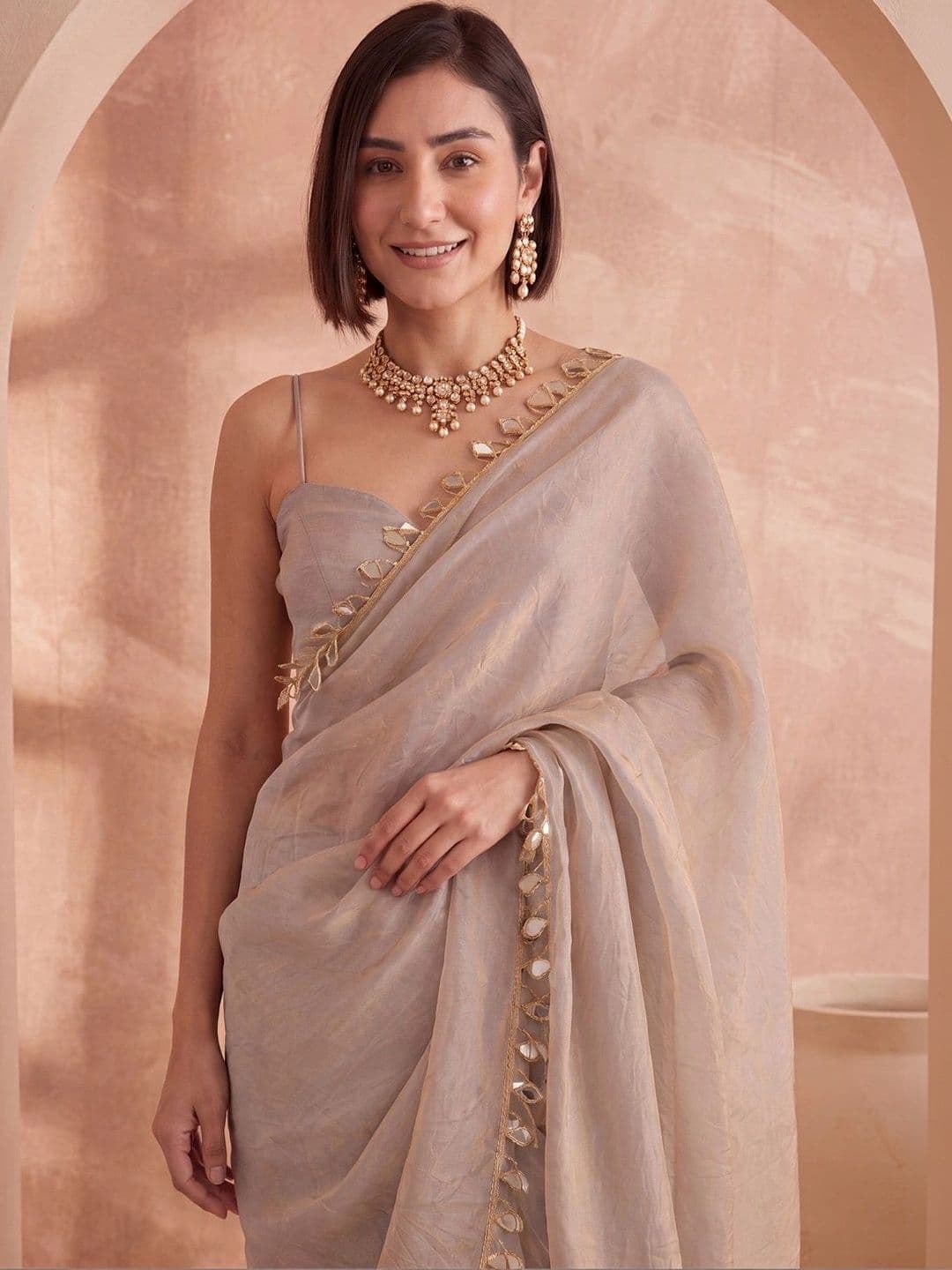 Anouk Mirror Work Satin Designer Saree thumbnail 7