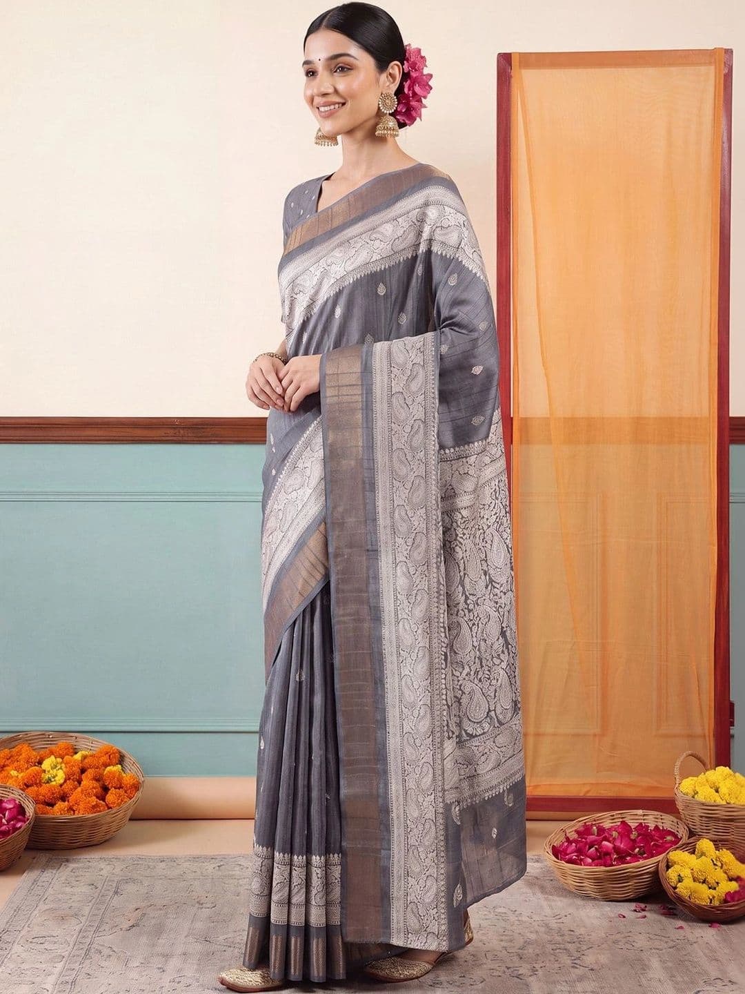 Anouk Woven Design Zari Silk Blend Designer Saree thumbnail 6