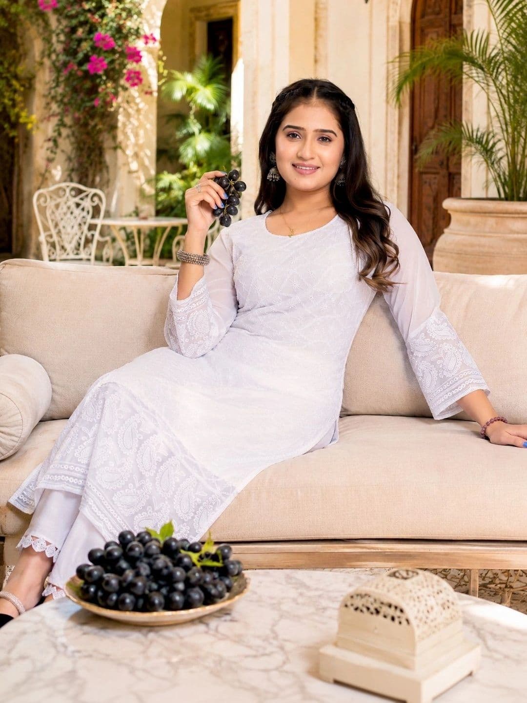 C H CREATION Ethnic Motifs Embroidered Chikankari Pure Georgette Chikankari Kurti thumbnail 4