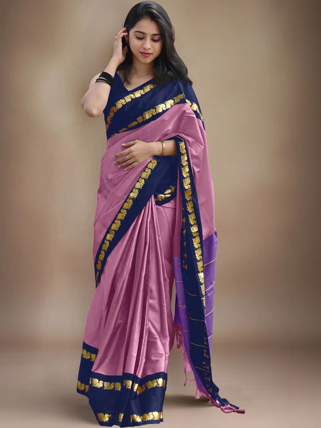 UMANTA Embellished Zari Silk Cotton Designer Gadwal Saree - view 1