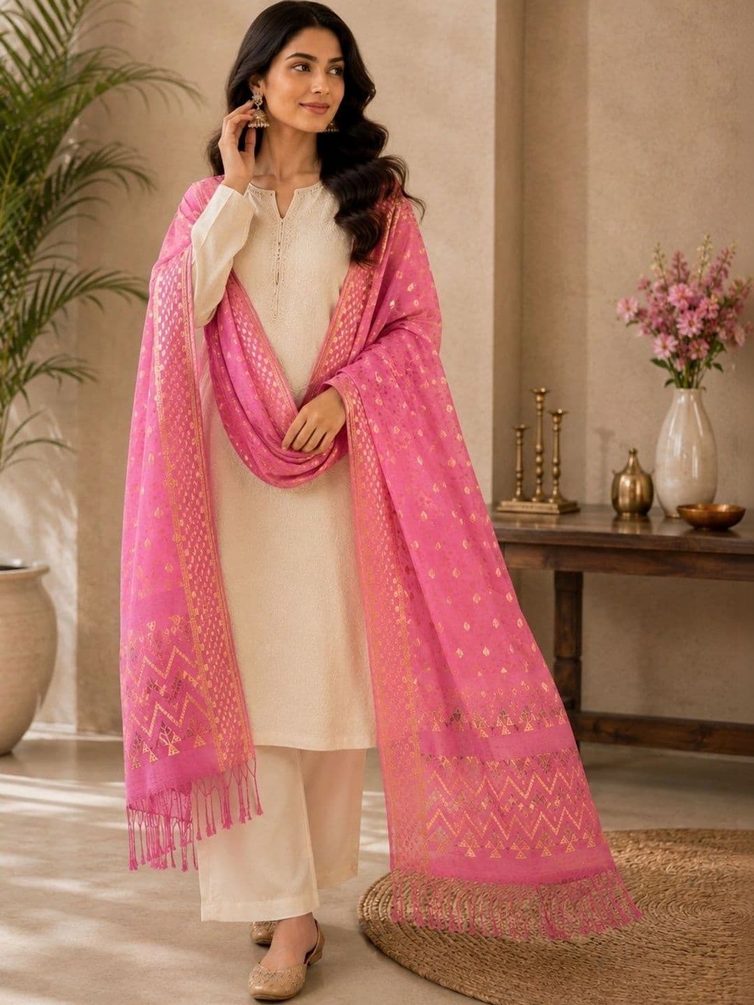 STUTI FASHION Woven Design Dupatta with Zari thumbnail 2