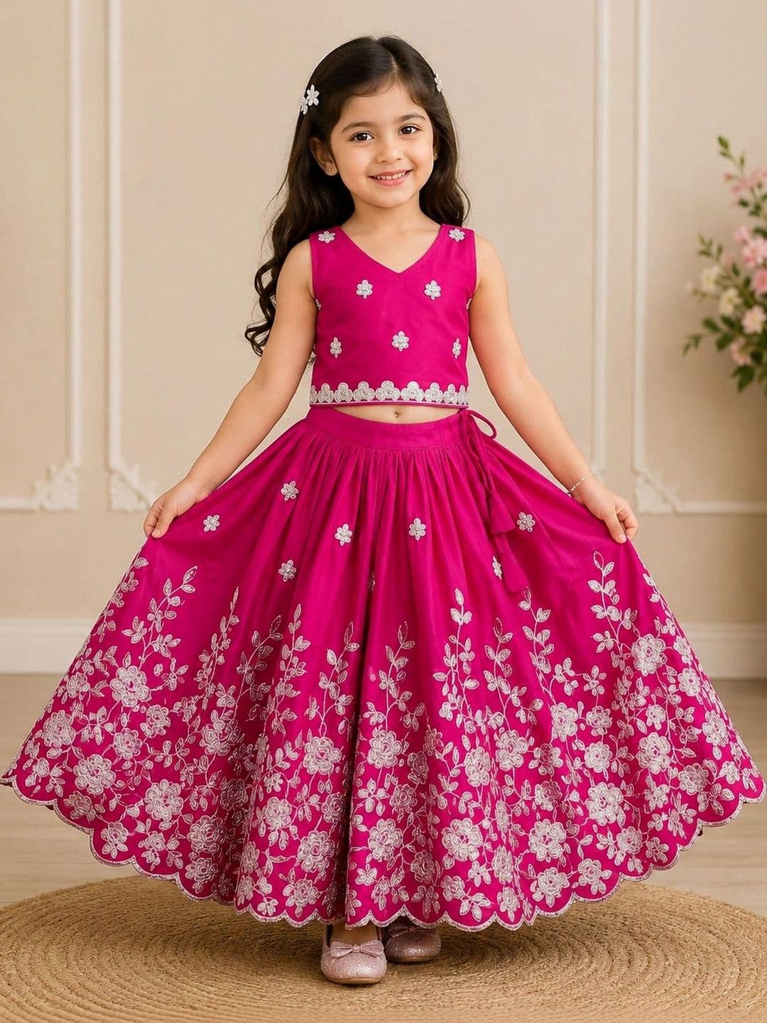 KALINI Girls Embroidered Thread Work Ready to Wear Lehenga & - view 1