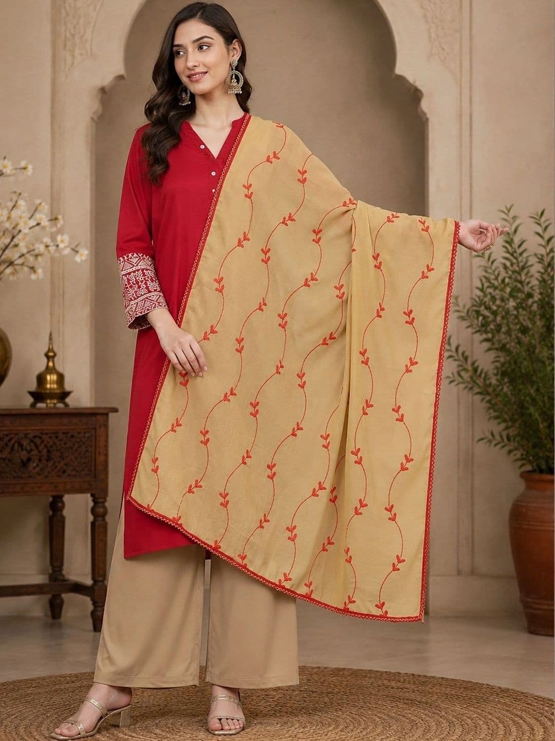 STUTI FASHION Ethnic Motifs Embroidered Dupatta with Thread Work - view 1
