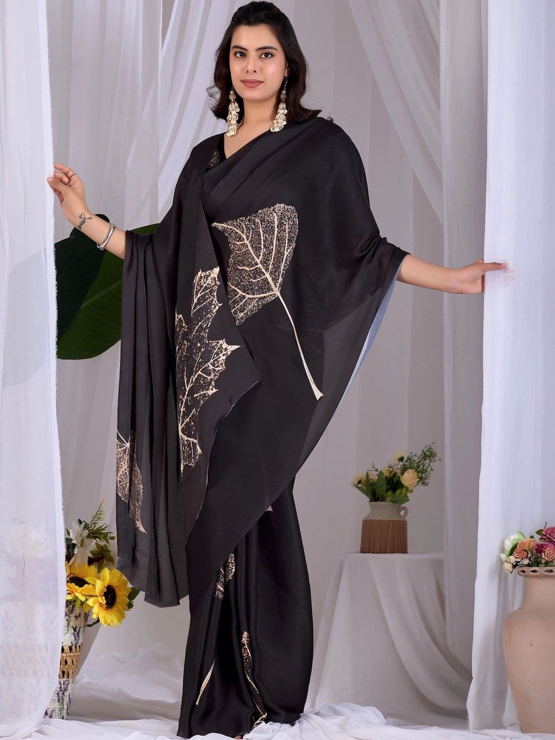 LeeliPeeri Designer Floral Satin Designer Saree thumbnail 4