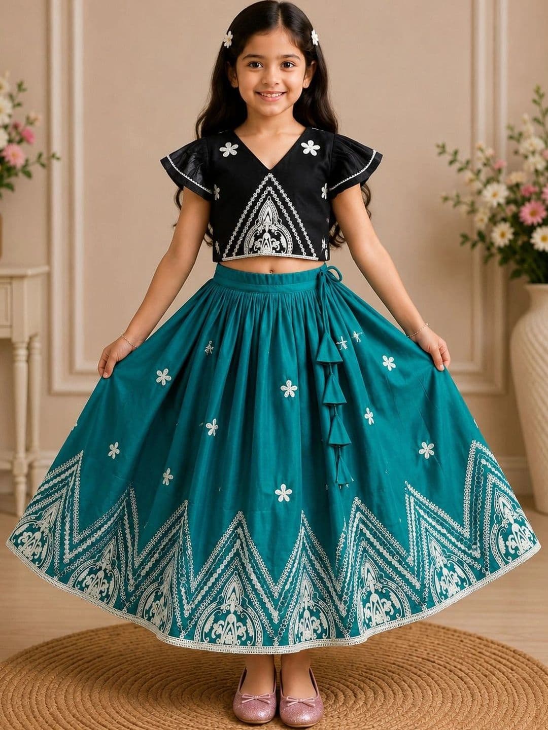 KALINI Girls Embroidered Thread Work Ready to Wear Lehenga - view 1