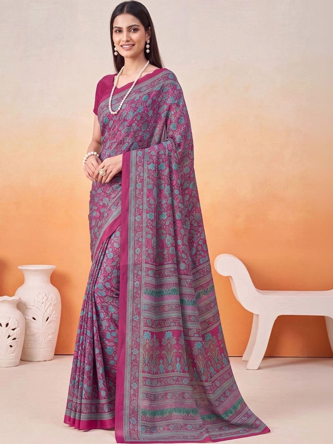 Anouk Floral Poly Crepe Designer Saree thumbnail 2