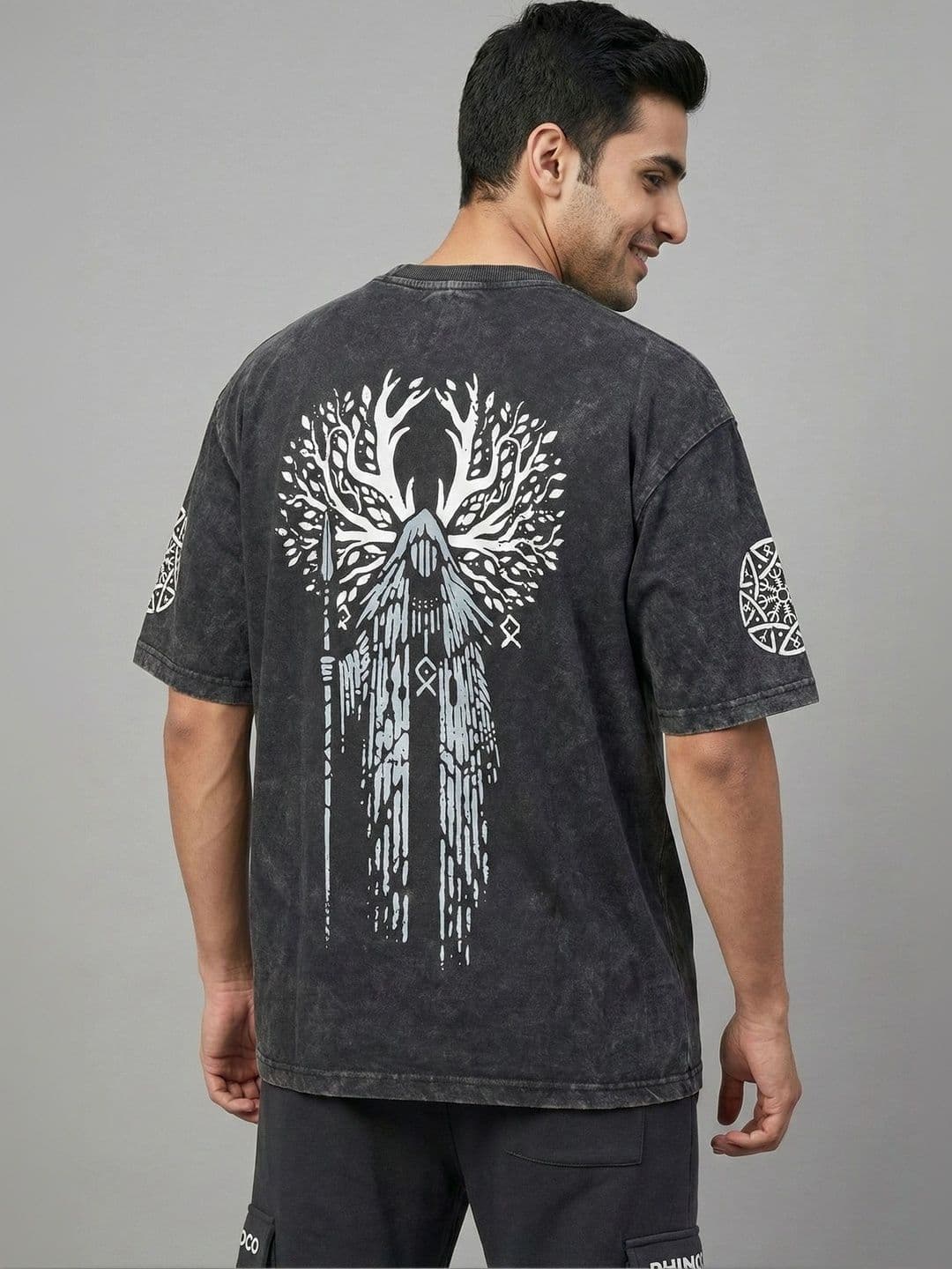 Moda Rapido Mayan Priest Light Acid Men Printed Drop-Shoulder Sleeves Cotton T-shirt thumbnail 5