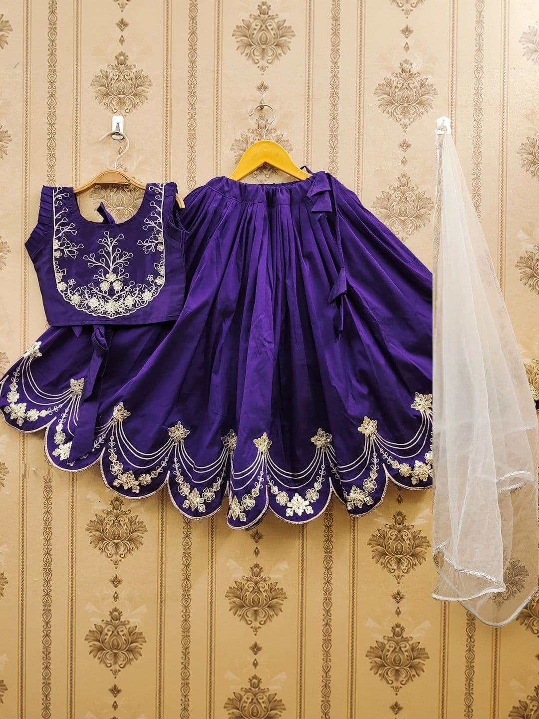 KALINI Girls Embroidered Thread Work Ready to Wear Lehenga & Blouse With Dupatta thumbnail 4