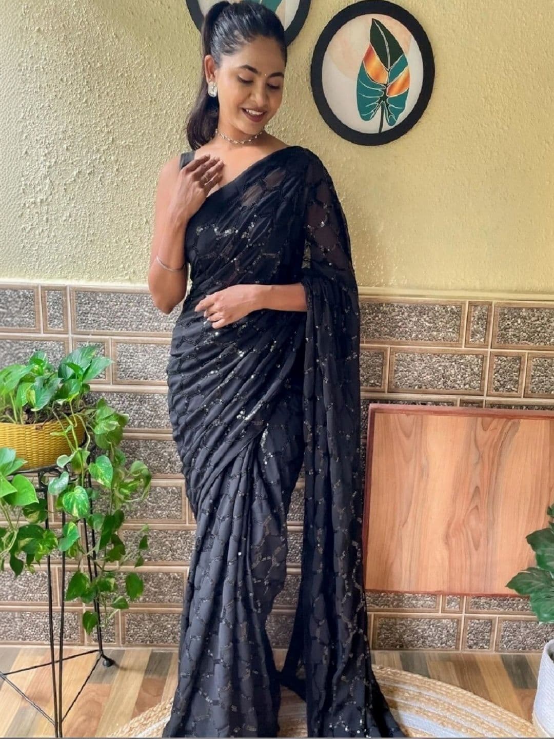 Mitera Embellished Sequinned Poly Georgette Designer Saree thumbnail 6