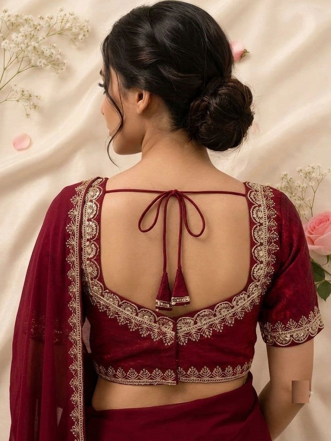SCUBE DESIGNS Silk Embroidered Zari Saree Blouse thumbnail 2