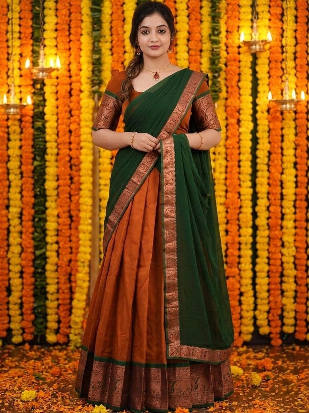 HERE&NOW Embroidered Unstitched Lehenga & Blouse With Dupatta thumbnail 2