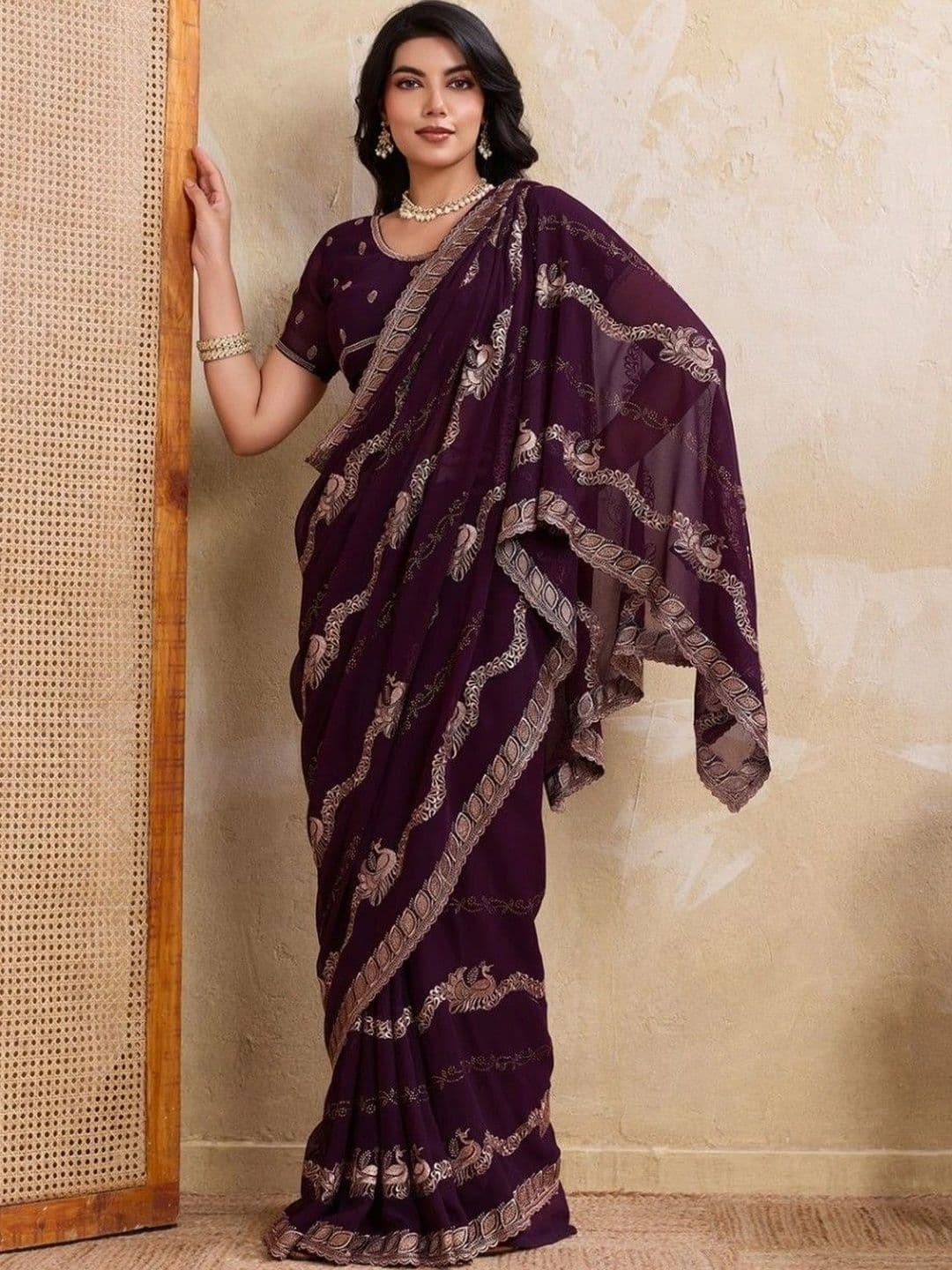 Leelavati Embellished Embroidered Pure Chiffon Saree - view 1