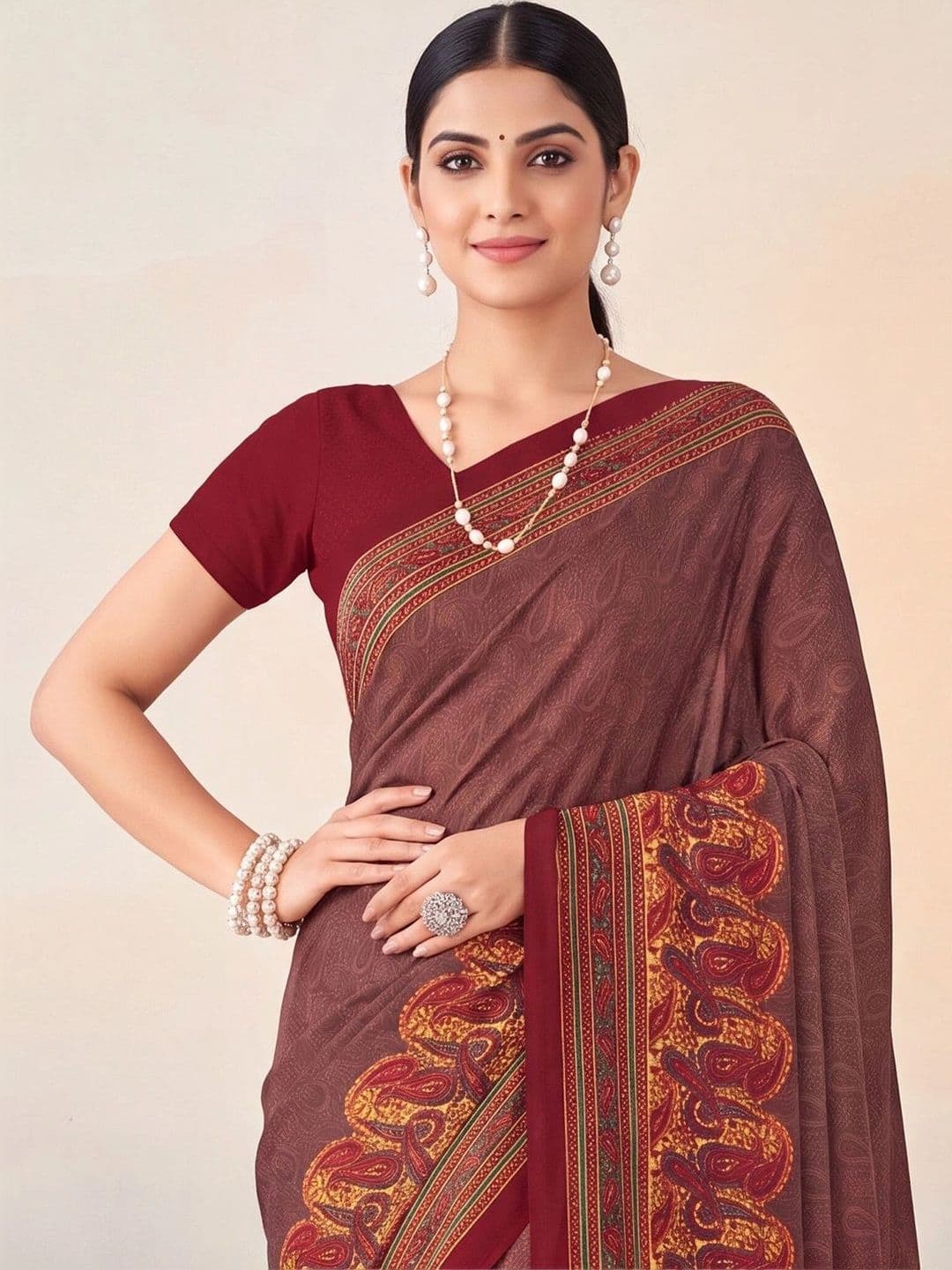 Anouk Ethnic Motifs Poly Crepe Designer Saree thumbnail 2