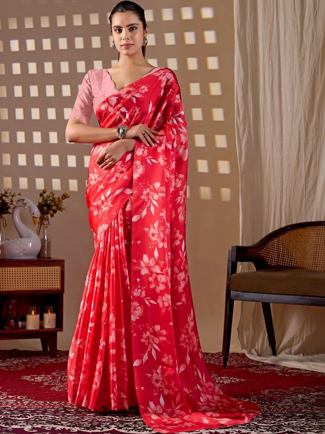 LeeliPeeri Designer Floral Satin Designer Saree - view 1