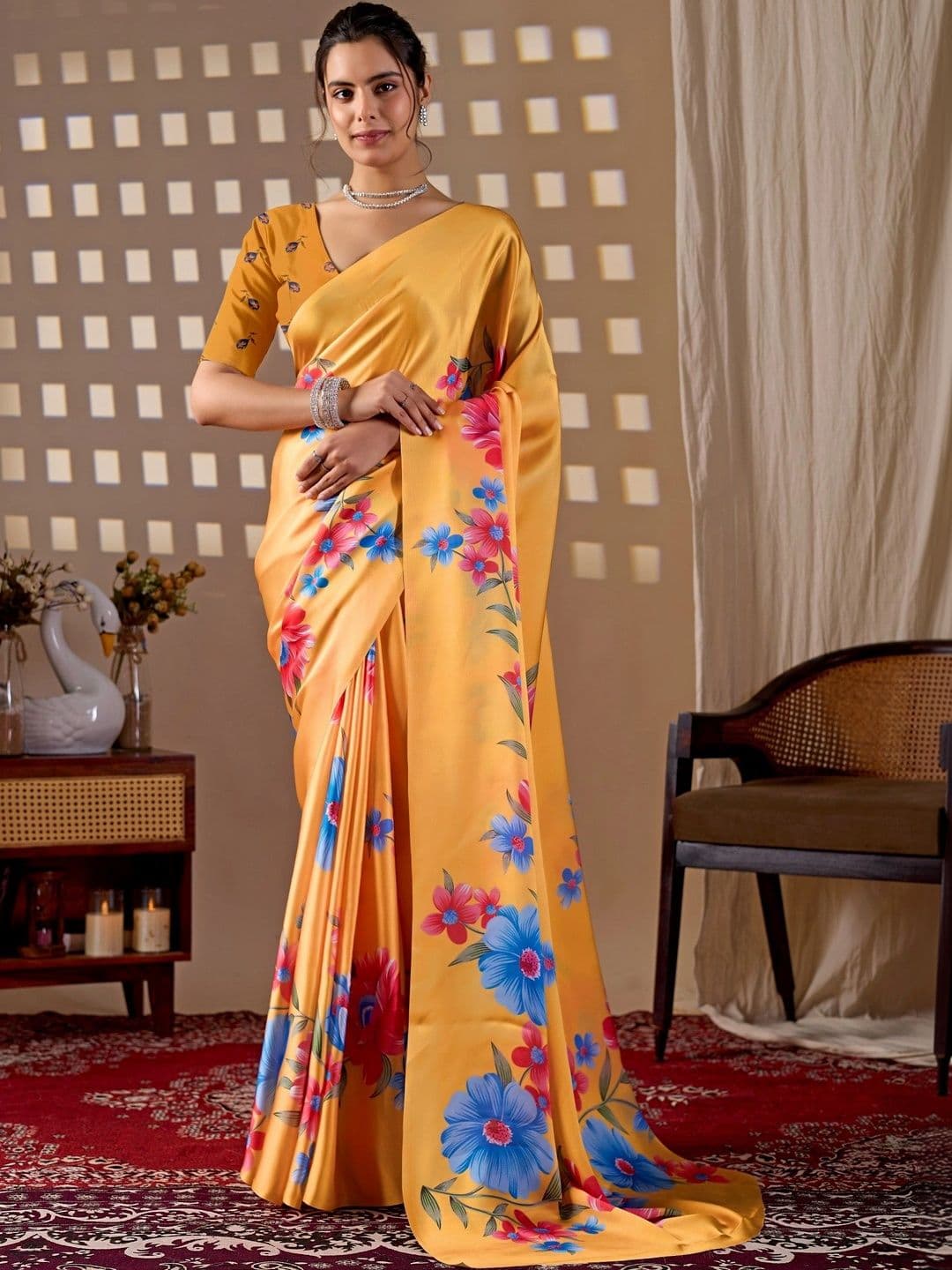 LeeliPeeri Designer Floral Satin Designer Saree - view 1