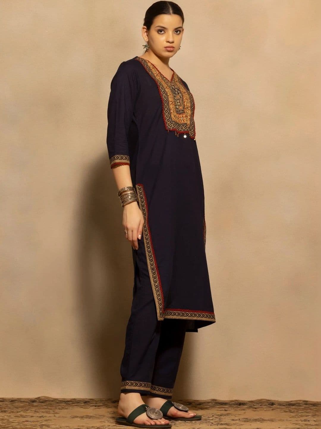 Sabhyata Women Ethnic Motifs Embroidered Regular Mirror Work Kurta with Trousers & Dupatta thumbnail 3