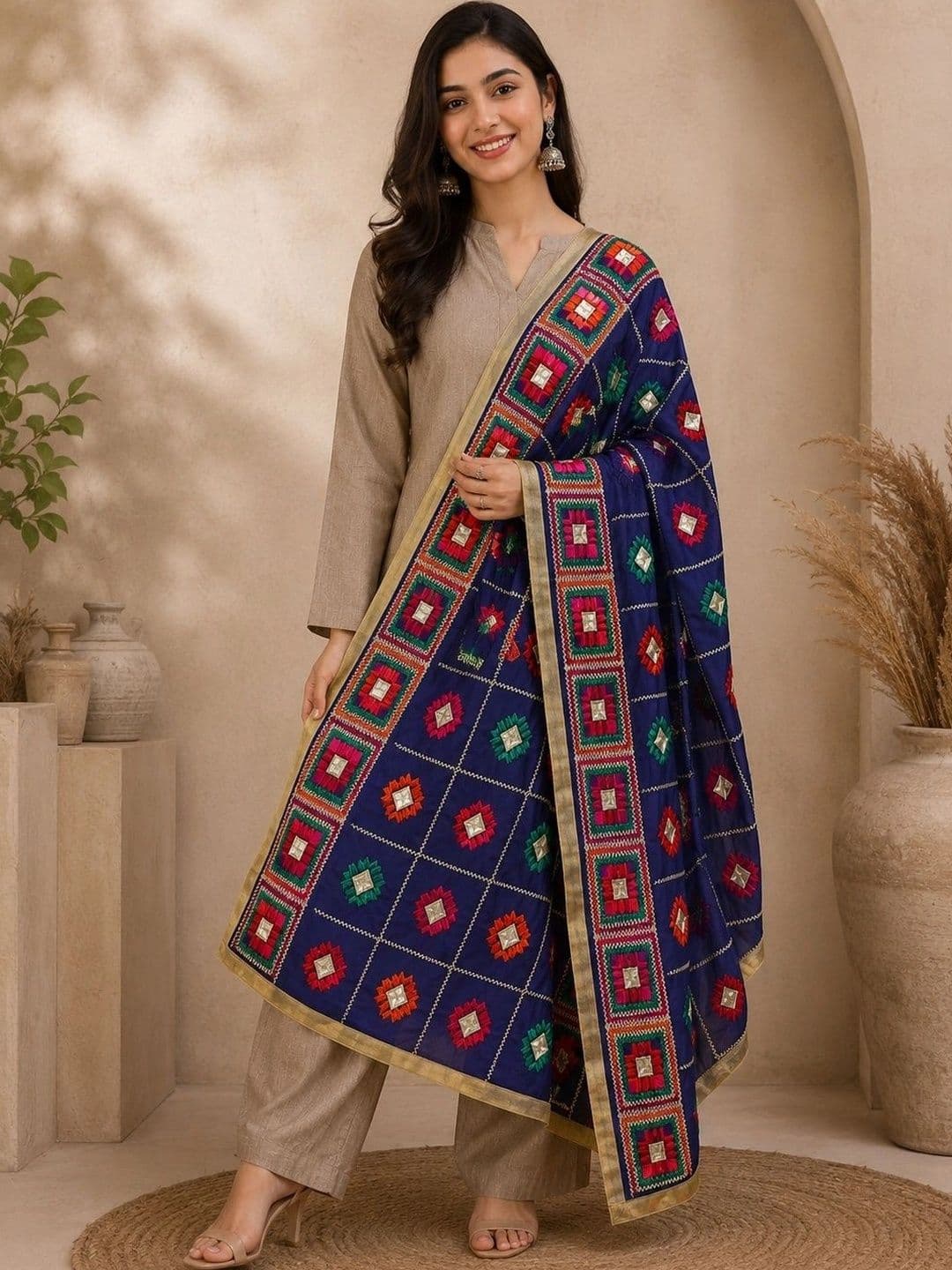 STUTI FASHION Ethnic Motifs Embroidered Dupatta with Thread Work thumbnail 2