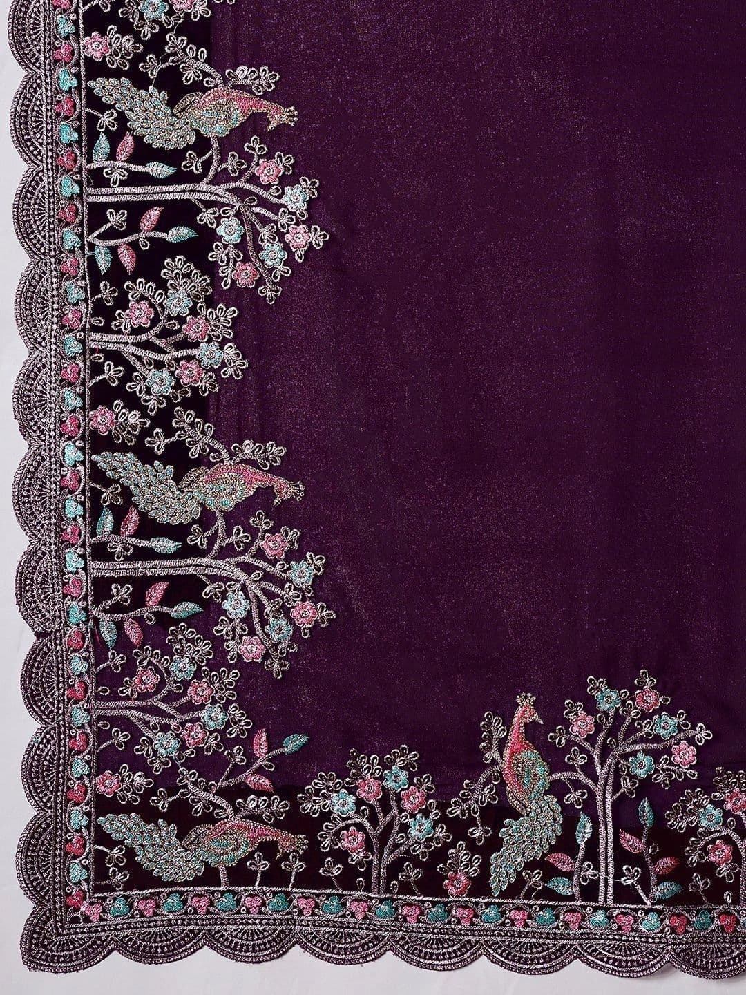 Leelavati Ethnic Motifs Embroidered Pure Chiffon Saree thumbnail 4