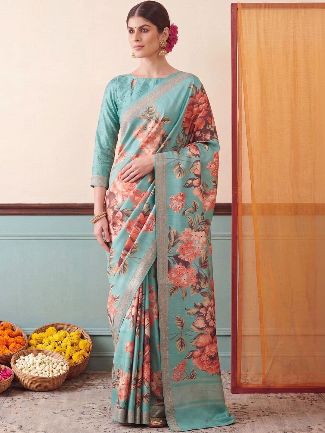 Anouk Floral Designer Saree thumbnail 2