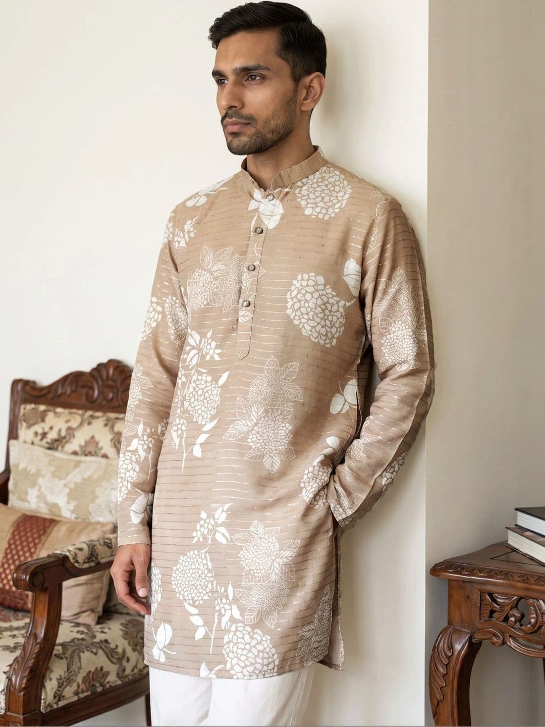 Jompers Men Floral Printed Floral Kurta - view 1