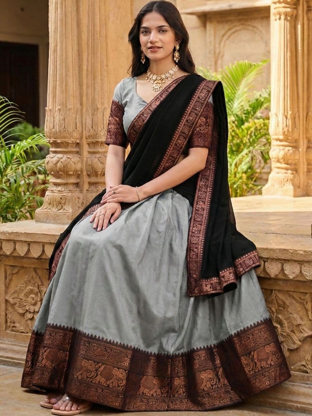 HERE&NOW Unstitched Lehenga & Blouse With Dupatta thumbnail 3