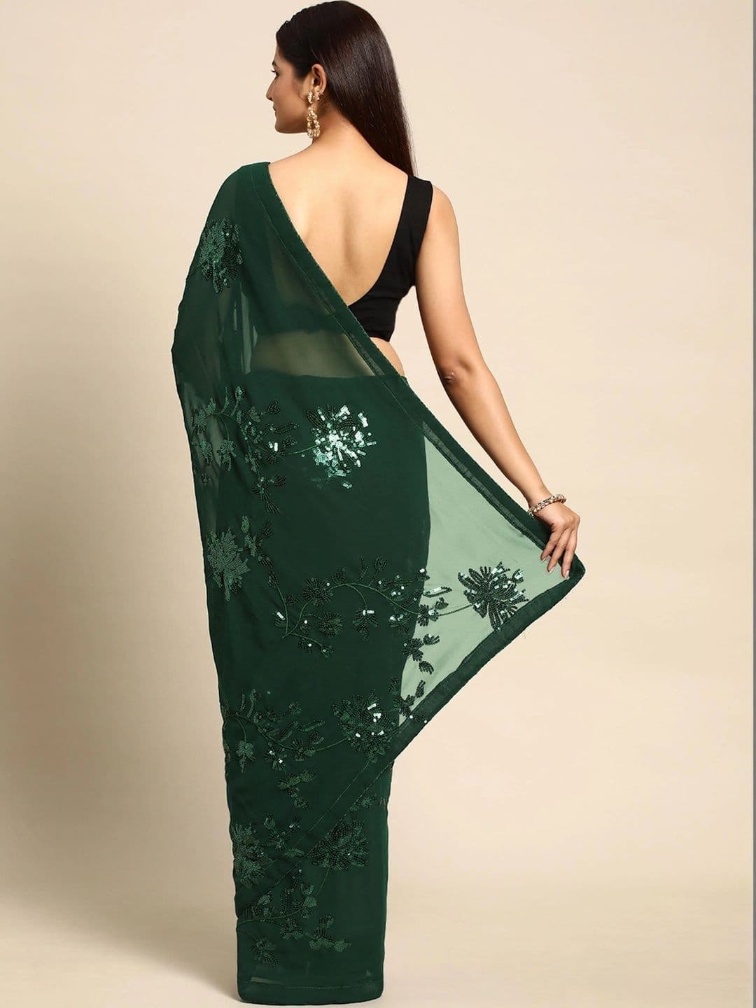 Mitera Embellished Sequinned Poly Georgette Designer Saree thumbnail 3