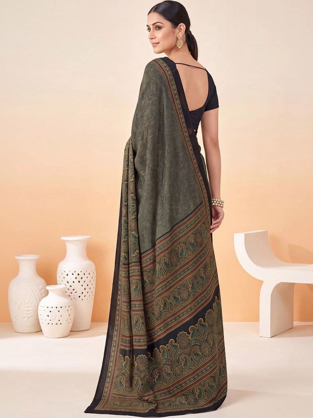 Anouk Paisley Poly Crepe Designer Saree thumbnail 7