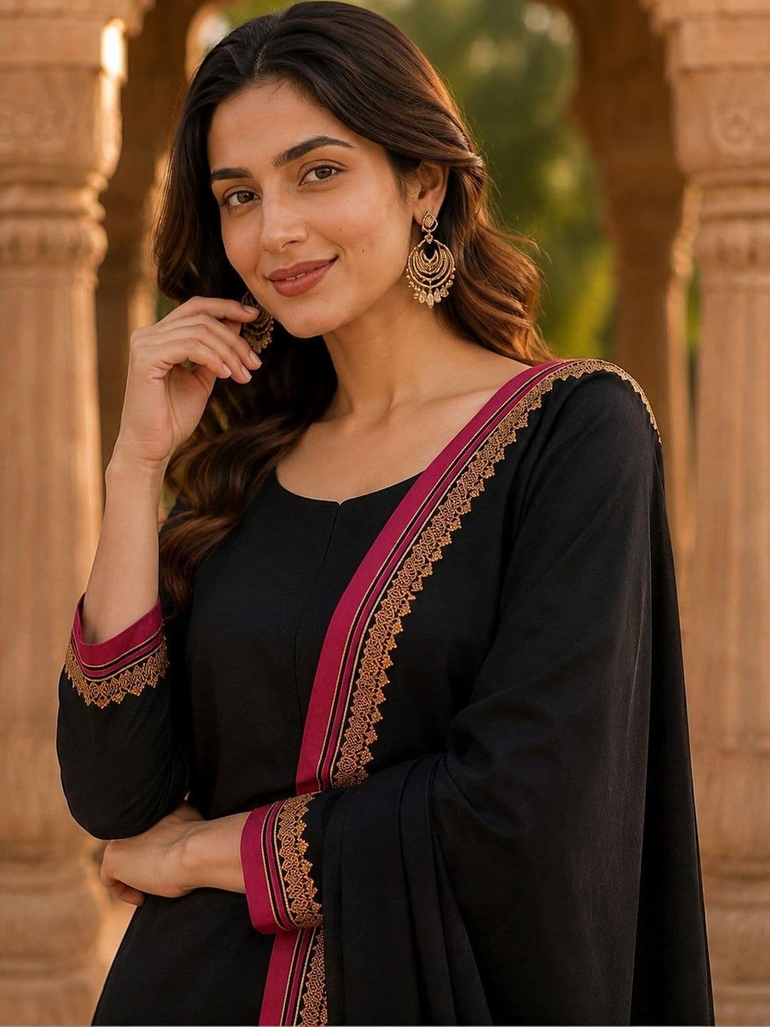 Sangria Women Ethnic Motifs Regular Thread Work Kurta With Dupatta thumbnail 4