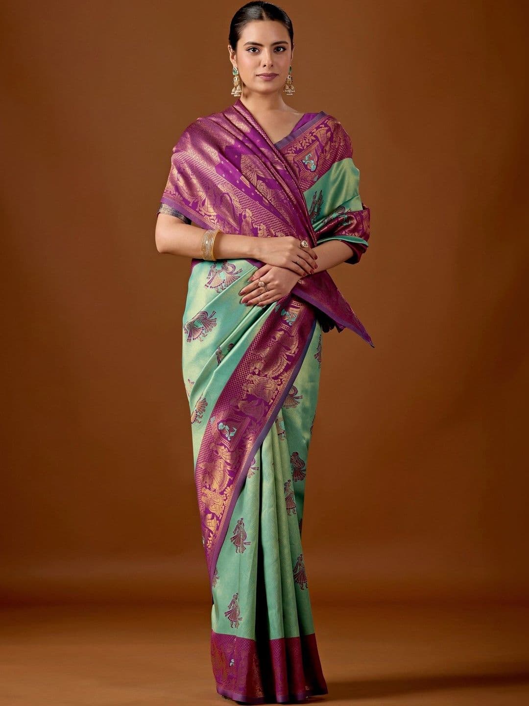 ERIKA Woven Design Zari Silk Blend Designer Banarasi Saree thumbnail 5
