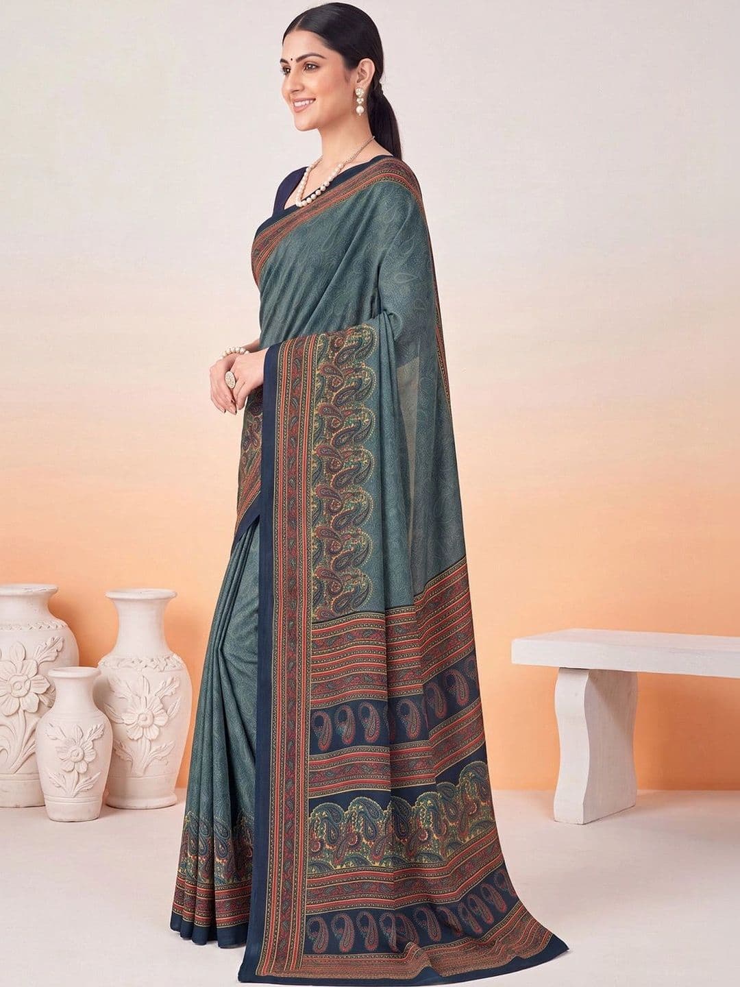 Anouk Ethnic Motifs Poly Crepe Designer Saree thumbnail 5