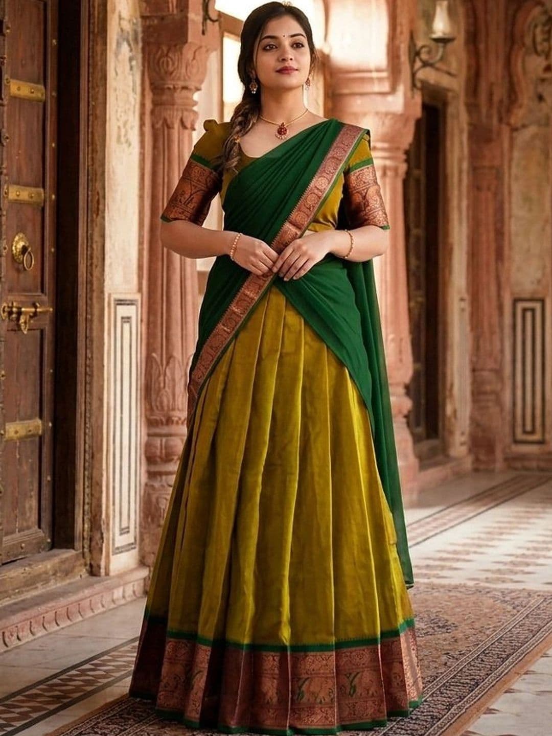 HERE&NOW Embroidered Unstitched Lehenga & Blouse With Dupatta thumbnail 5